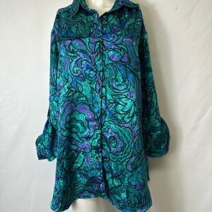VINTAGE MC BRAND SIZE 20W MULTICOLORED BUTTON UP BLOUSE 100% POLYESTER